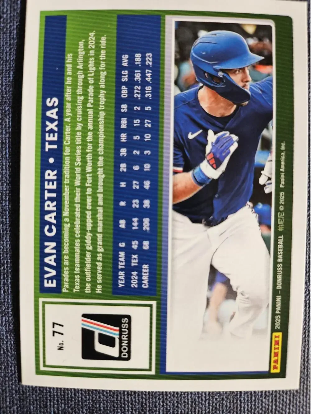 Evan Carter - 2025 Panini Donruss baseball - #77 - Rangers - RAW Mint